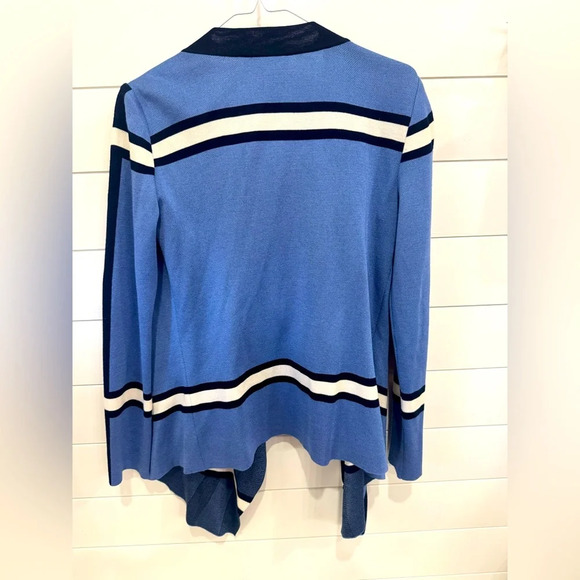 ST JOHN Size P Cardigan Blue White Stripe Knit Wool Open Front Long Sleeve - Picture 4 of 5